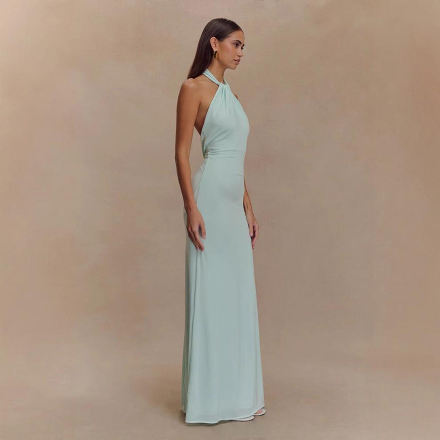 Ins Bodycon Halter Dress Sexy Backless Slim Fit Waist Slimming Maxi Dresses Prom Party Club Clothing For Women